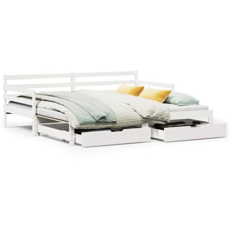 Lit simple，Lit Adulte，Lit de jour avec gigogne et tiroirs sans matelas blanc 90x200cm CFW145488