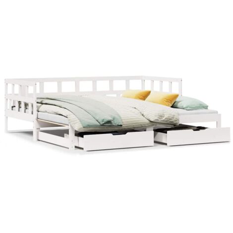 Lit simple，Lit Adulte，Lit de jour avec gigogne et tiroirs sans matelas blanc 90x200cm CFW278017