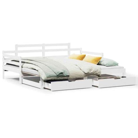 Lit simple，Lit Adulte，Lit de jour avec gigogne et tiroirs sans matelas blanc 90x200cm CFW295990