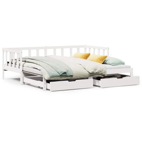 Lit simple，Lit Adulte，Lit de jour avec gigogne et tiroirs sans matelas blanc 90x200cm CFW587608