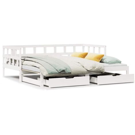 Lit simple，Lit Adulte，Lit de jour avec gigogne et tiroirs sans matelas blanc 90x200cm CFW831332
