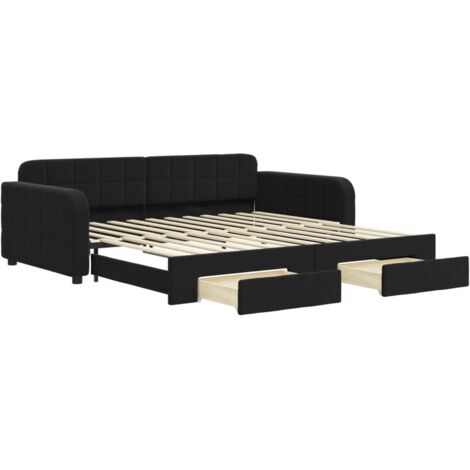 Lit simple，Lit adulte，Lit de jour avec gigogne et tiroirs sans matelas noir 100x200cm CFW440449