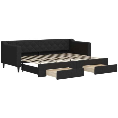 Lit simple，Lit adulte，Lit de jour avec gigogne et tiroirs sans matelas noir 80x200 cm CFW34880