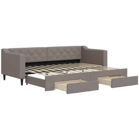 Lit simple，Lit adulte，Lit de jour avec gigogne et tiroirs sans matelas taupe 80x200cm CFW50911