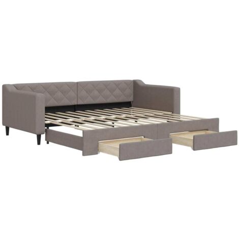 Lit simple,Lit adulte,Lit de jour avec gigogne et tiroirs taupe 90x200 cm tissu CFW21409