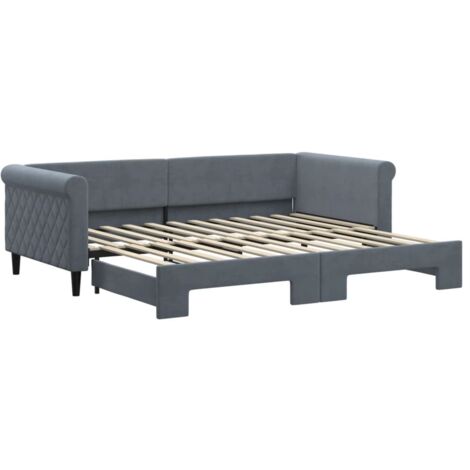 Lit simple，Lit adulte，Lit de jour avec gigogne sans matelas gris foncé 90x200 cm CFW19529