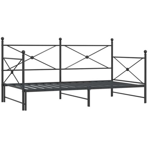 Lit simple，Lit adulte，Lit de jour avec gigogne sans matelas noir 100x200 cm acier CFW64379