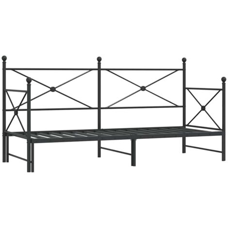 Lit simple，Lit adulte，Lit de jour avec gigogne sans matelas noir 90x200 cm acier CFW92902