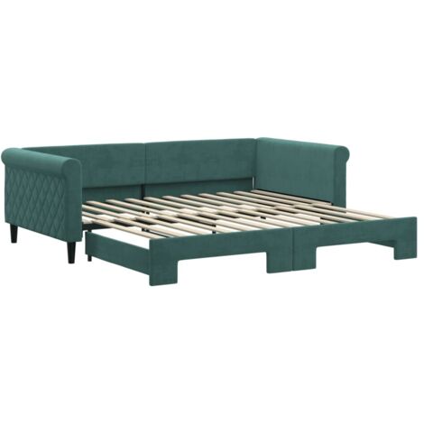 Lit simple,Lit adulte,Lit de jour avec gigogne sans matelas vert foncé 100x200 cm CFW27709