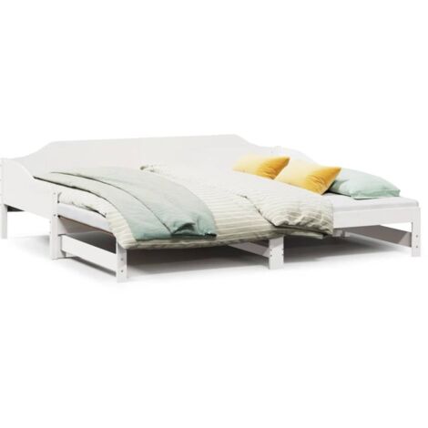 Lit simple，Lit adulte，Lit de jour avec lit gigogne blanc 90x190 cm bois de pin massif CFW46841