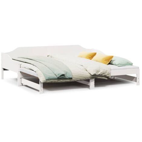 Lit simple，Lit adulte，Lit de jour avec lit gigogne blanc 90x200 cm bois de pin massif CFW66261