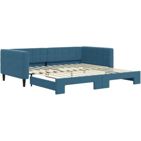 Lit simple，Lit adulte，Lit de jour avec lit gigogne bleu 100x200 cm velours CFW34613