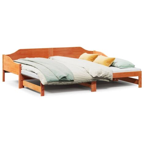 Lit simple,Lit adulte,Lit de jour avec lit gigogne cire marron 90x200 cm pin massif CFW94080