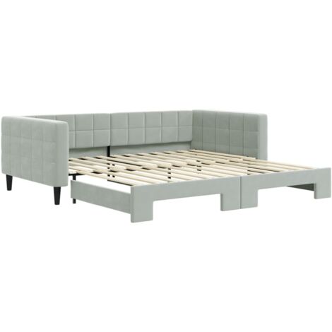 Lit simple,Lit adulte,Lit de jour avec lit gigogne gris clair 100x200 cm velours CFW35641