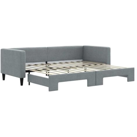 Lit simple，Lit adulte，Lit de jour avec lit gigogne gris clair 80x200 cm tissu CFW56862