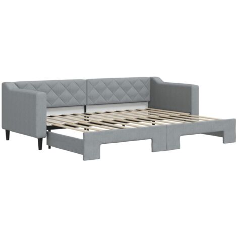Lit simple，Lit adulte，Lit de jour avec lit gigogne gris clair 80x200 cm tissu CFW81083