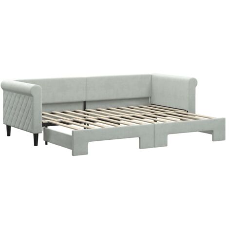 Lit simple，Lit adulte，Lit de jour avec lit gigogne gris clair 80x200 cm velours CFW27674
