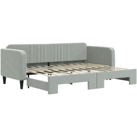 Lit simple，Lit adulte，Lit de jour avec lit gigogne gris clair 80x200 cm velours CFW63896