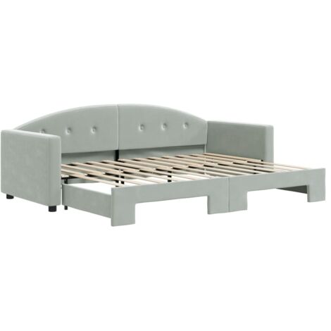 Lit simple，Lit adulte，Lit de jour avec lit gigogne gris clair 80x200 cm velours CFW96486