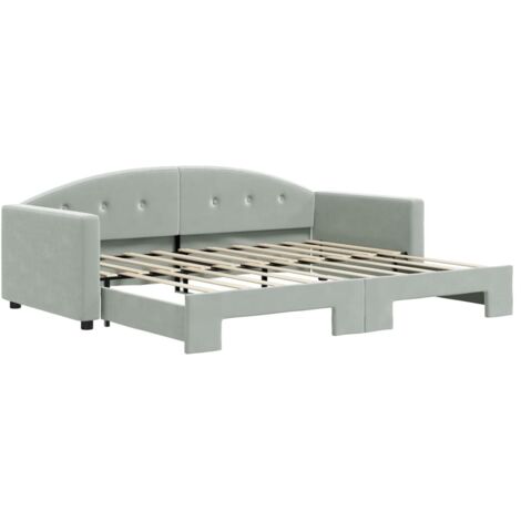 Lit simple，Lit adulte，Lit de jour avec lit gigogne gris clair 90x190 cm velours CFW847606