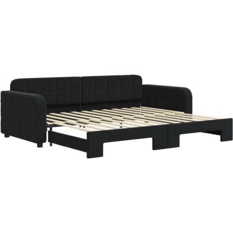 Lit simple，Lit adulte，Lit de jour avec lit gigogne noir 90x200 cm velours CFW84918
