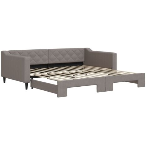 Lit simple,Lit adulte,Lit de jour avec lit gigogne taupe 100x200 cm tissu CFW24277