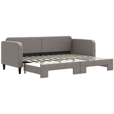 Lit simple,Lit adulte,Lit de jour avec lit gigogne taupe 80x200 cm tissu CFW67072