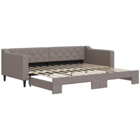 Lit simple，Lit adulte，Lit de jour avec lit gigogne taupe 90x200 cm tissu CFW24272