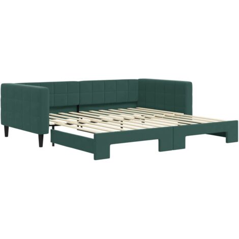 Lit simple，Lit adulte，Lit de jour avec lit gigogne vert foncé 100x200 cm velours CFW27194