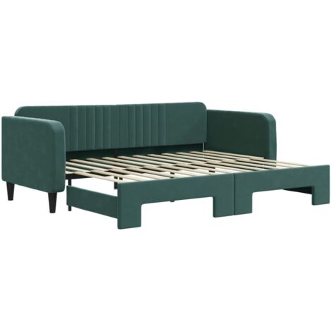 Lit simple,Lit adulte,Lit de jour avec lit gigogne vert foncé 90x200 cm velours CFW47720