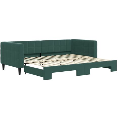 Lit simple,Lit adulte,Lit de jour avec lit gigogne vert foncé 90x200 cm velours CFW59839