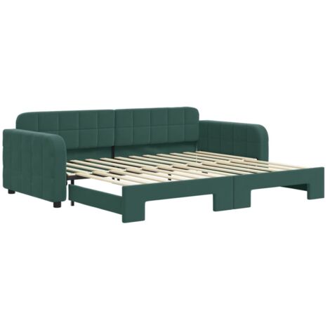 Lit simple,Lit adulte,Lit de jour avec lit gigogne vert foncé 90x200 cm velours CFW60529