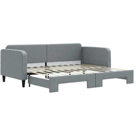 Lit simple，Lit adulte，Lit de jour avec Lit simple，Lit adulte，Lit gigogne gris clair 90x200 cm tissu CFW70221