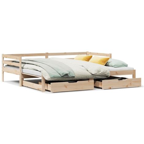 Lit simple，Lit adulte，Lit de jour avec tiroirs sans matelas 90x200 cm bois massif CFW91715