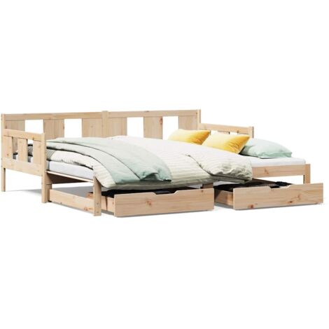 Lit simple，Lit adulte，Lit de jour et lit gigogne et tiroirs 80x200 cm bois pin massif CFW22759