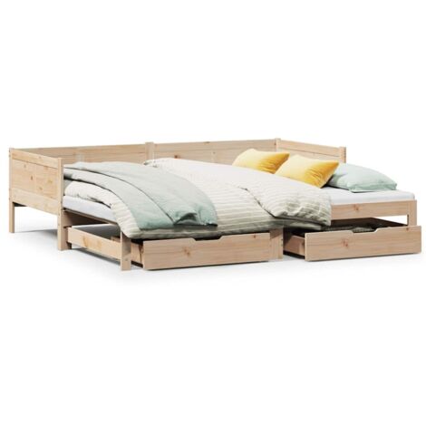 Lit simple，Lit adulte，Lit de jour et lit gigogne et tiroirs 80x200 cm bois pin massif CFW26608