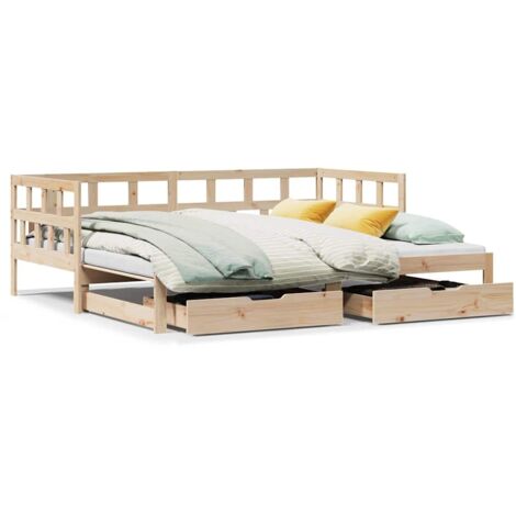 Lit simple，Lit adulte，Lit de jour et lit gigogne et tiroirs 80x200 cm bois pin massif CFW34517