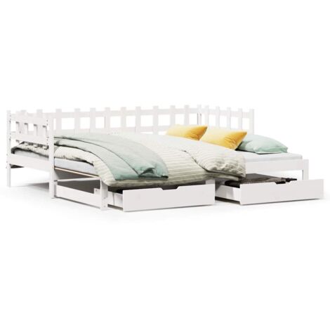 Lit simple，Lit adulte，Lit de jour et lit gigogne et tiroirs 90x190 cm bois pin massif CFW38636