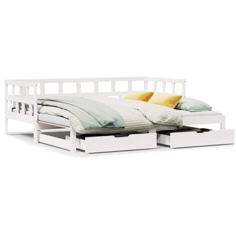 Lit simple，Lit adulte，Lit de jour et lit gigogne et tiroirs 90x190 cm bois pin massif CFW45085