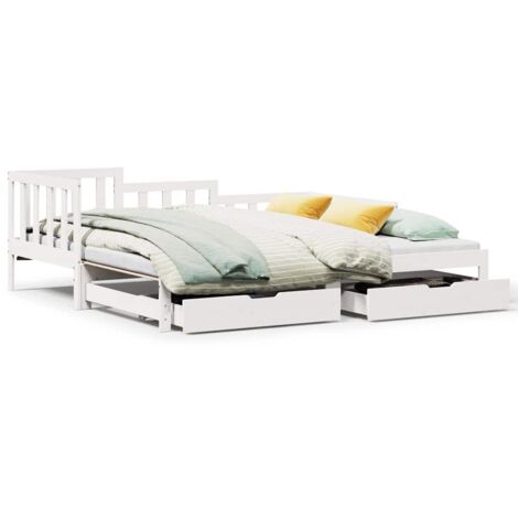 Lit simple，Lit adulte，Lit de jour et lit gigogne et tiroirs 90x190 cm bois pin massif CFW49339