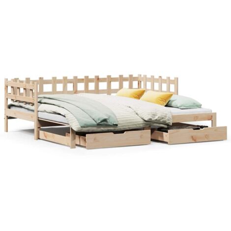 Lit simple,Lit adulte,Lit de jour et lit gigogne et tiroirs 90x200 cm bois pin massif CFW45876