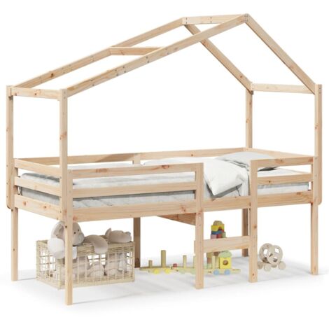 Lit simple，Lit adulte，Lit haut avec toit 90x190 cm bois de pin massif CFW69008