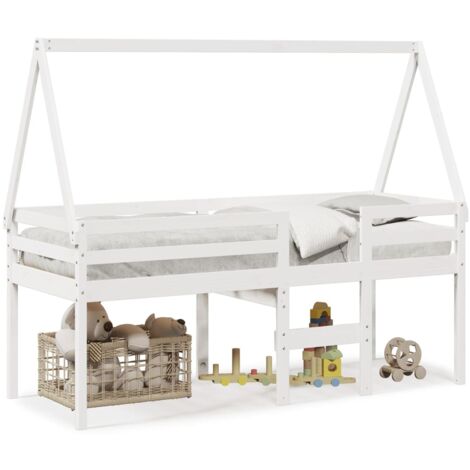 Lit simple,Lit adulte,Lit haut avec toit blanc 90x200 cm bois de pin massif CFW89966
