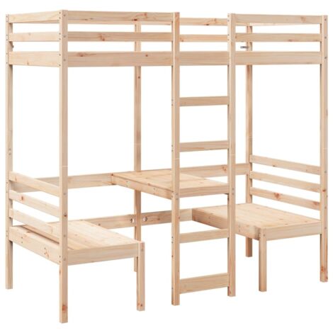 Lit simple,Lit adulte,Lit mezzanine avec bureau et chaises 80x200 cm pin massif CFW30726
