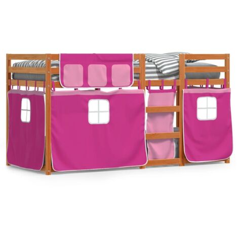 Lit simple，Lit adulte，Lit superposé avec rideaux rose 80x200 cm bois pin massif CFW52917