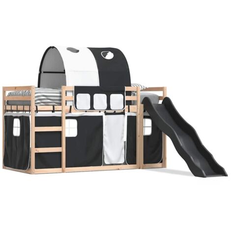 Lit simple，Lit Adulte，Lit superposé sans matelas avec toboggan blanc noir 80x200 cm CFW834421