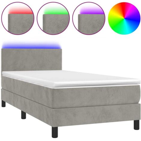 Lit simple，Lit adulte，Sommier à lattes de lit avec matelas et LED Gris clair 80x200cm CFW1239931