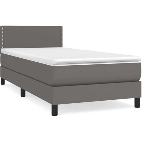 Lit simple，Lit adulte，Sommier à lattes de lit avec matelas Gris 80x200 cm Similicuir CFW5226442