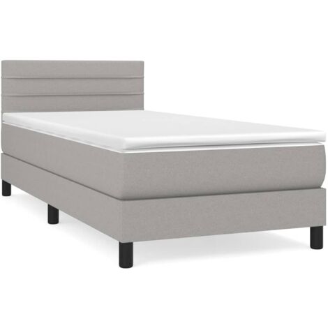 Lit simple,Lit adulte,Sommier à lattes de lit avec matelas Gris clair 90x200 cm Tissu CFW6815955