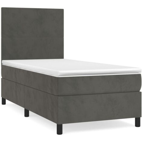 Lit simple，Lit Adulte，Sommier à lattes de lit avec matelas Gris foncé 100x200 cm CFW656370